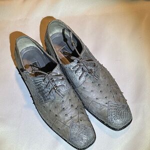 Max Leather USA Men's Dark/ Light Gray Ostrich Alligator Dress Shoes